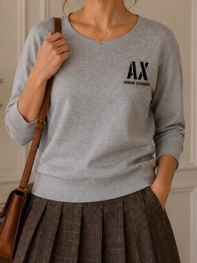 Armani Exchange Sweater Womens Size Small Grey Tight Knit 3/4 Sleeve